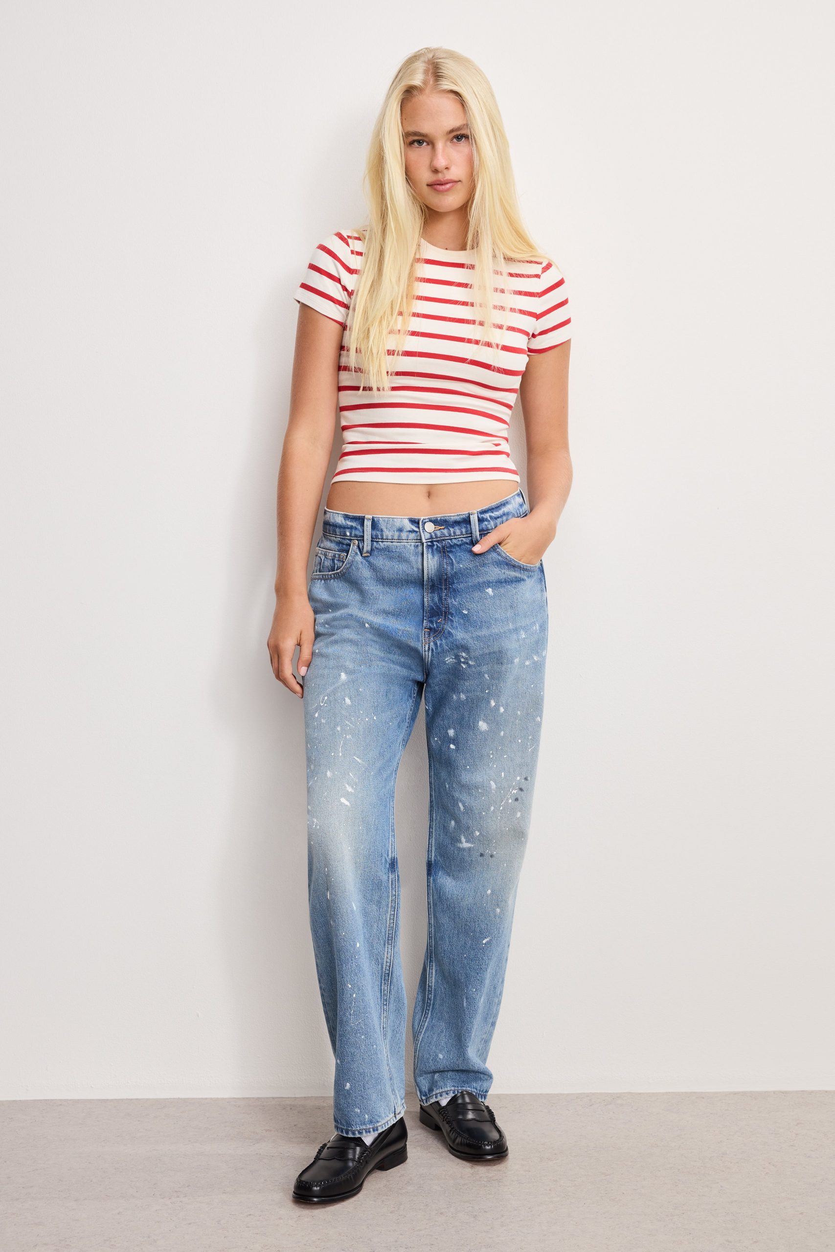 SUPER STRETCH BABY TEE | ECRU & CHILI WIDE STRIPE ECRU & CHILI WIDE STRIPE / 5XL
