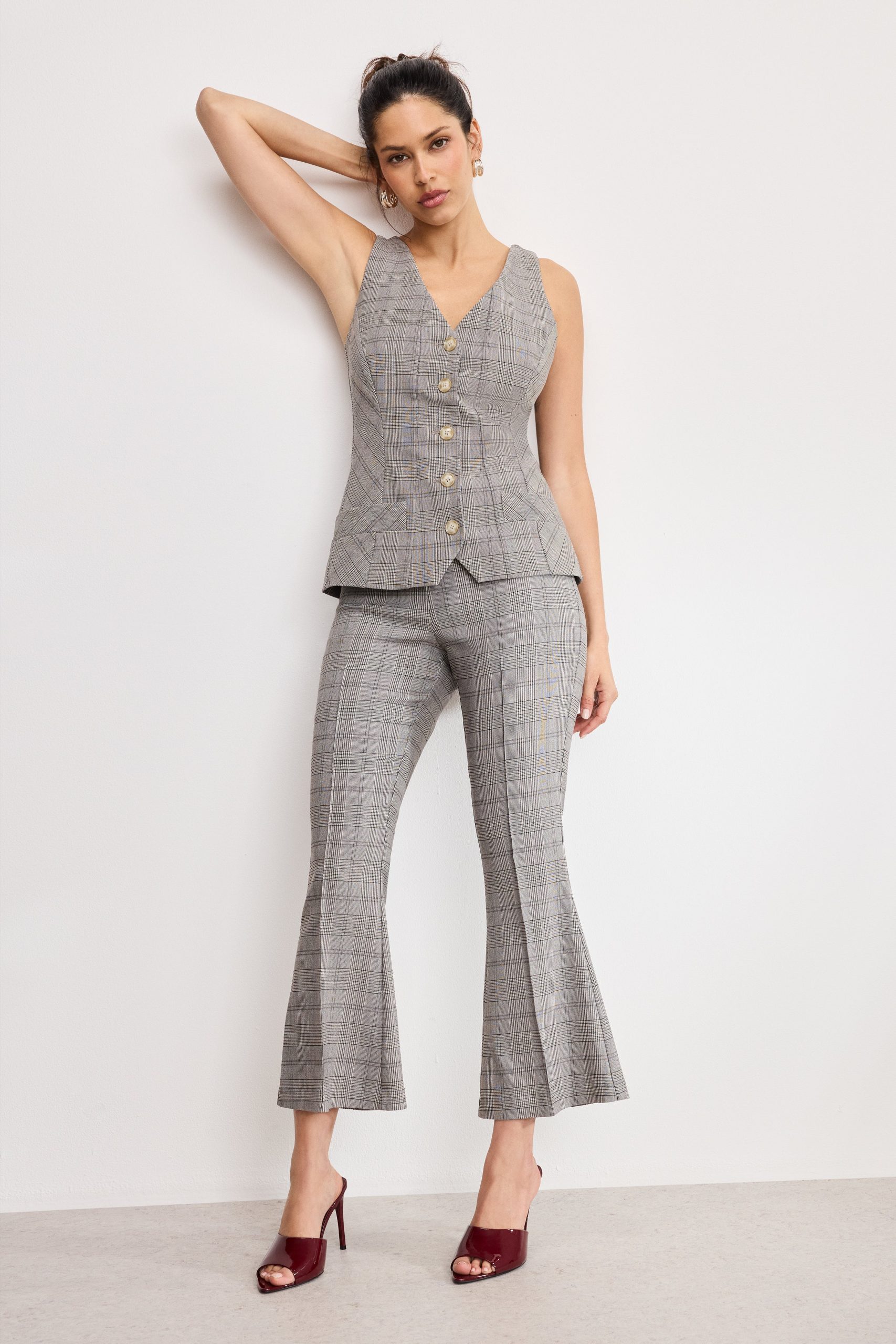 PLAID PULL ON KICK FLARE PANTS | GLEN PLAID001 GLEN PLAID001 / 5XL