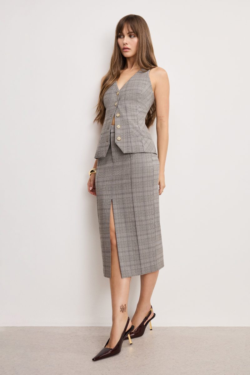 PLAID MIDI SKIRT