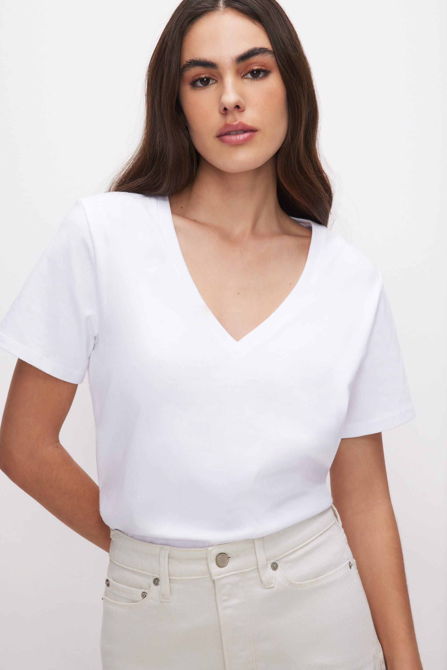 COTTON CLASSIC V-NECK TEE | WHITE001 WHITE001 / 5XL