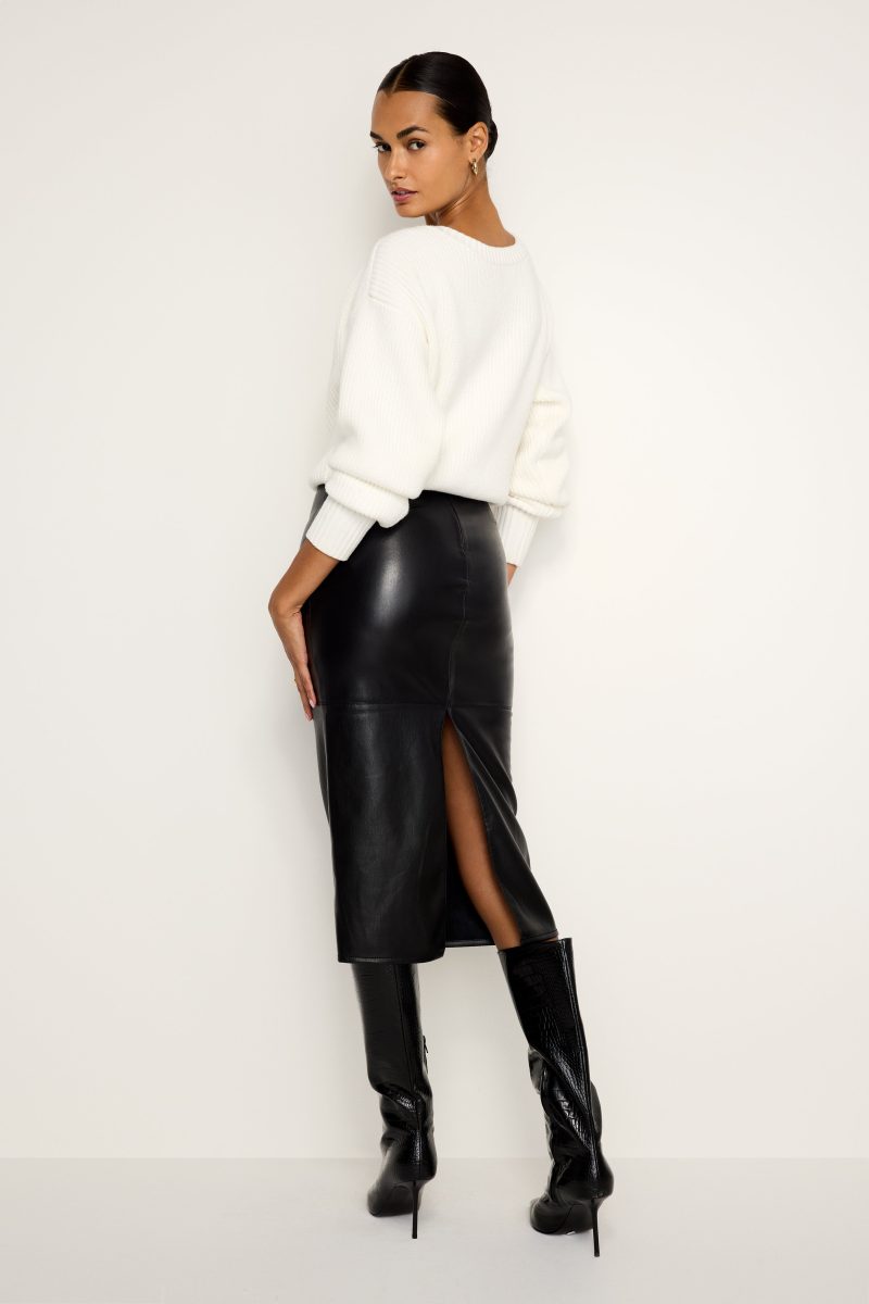 FAUX LEATHER MIDI SKIRT