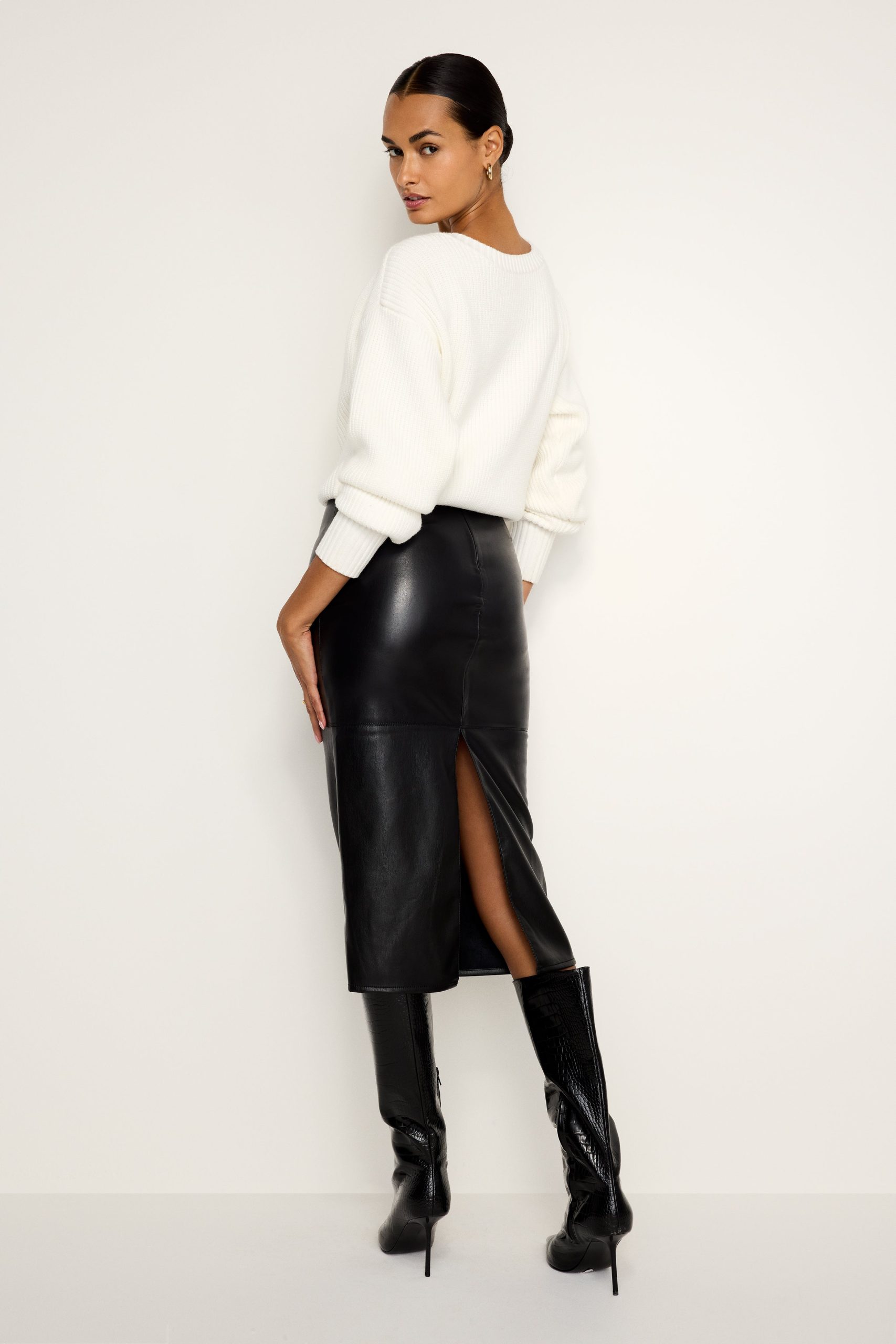 FAUX LEATHER MIDI SKIRT | BLACK001 BLACK001 / Regular / 32 Plus