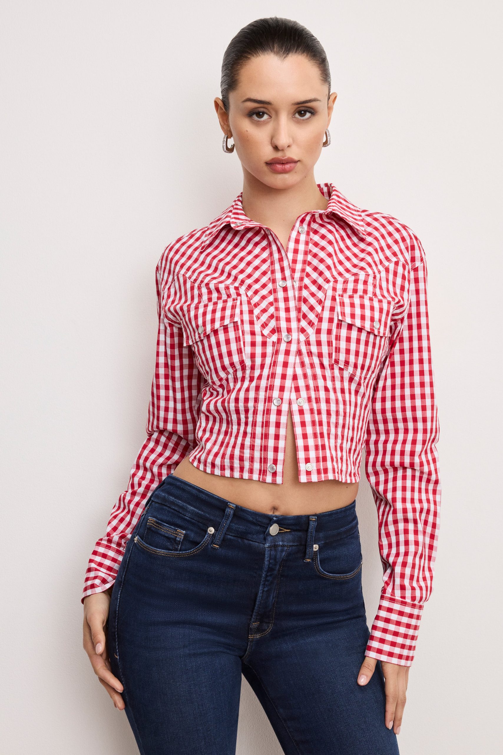 DOLLY COUNTRY CORSET SHIRT | CRIMSON AND WHITE GINGHAM CRIMSON AND WHITE GINGHAM / 5XL