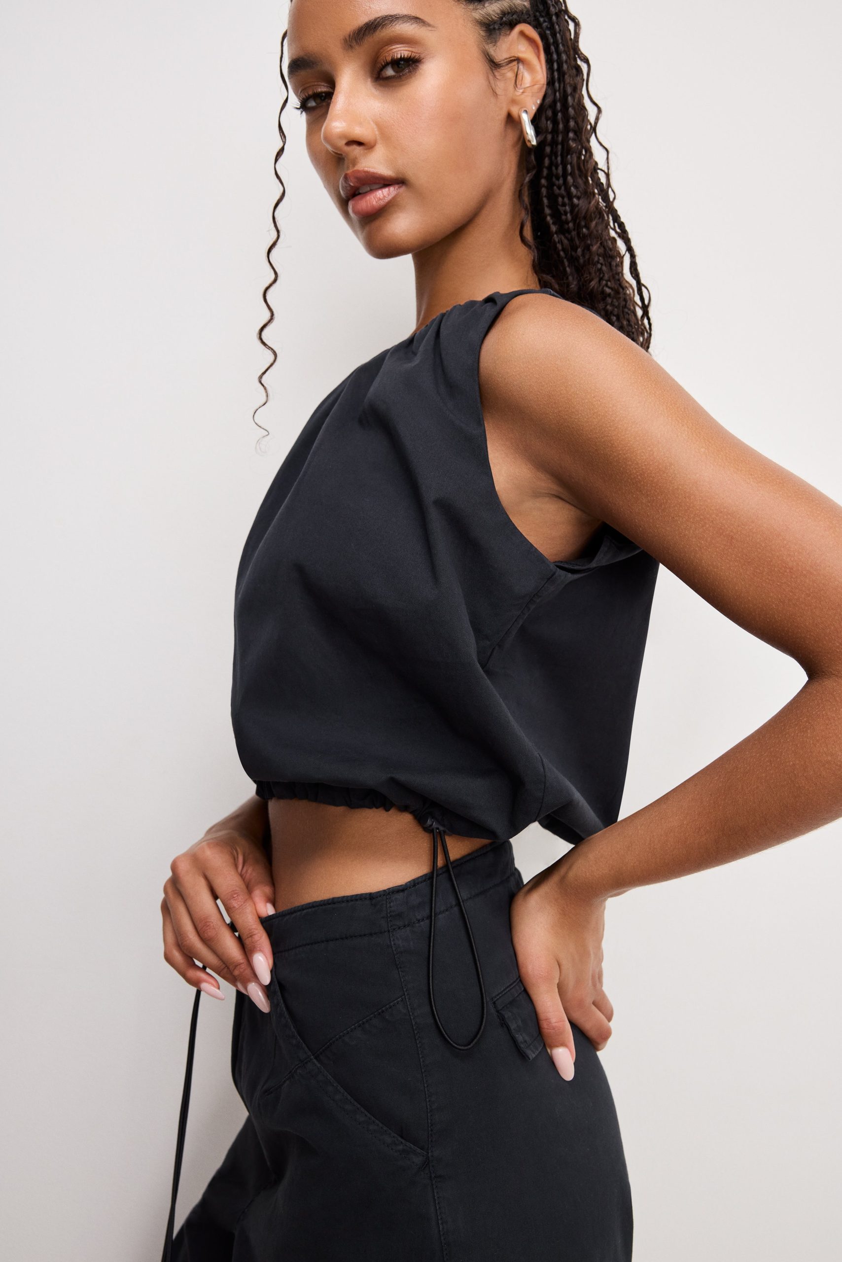 TWILL PARACHUTE BUBBLE TOP | BLACK001
